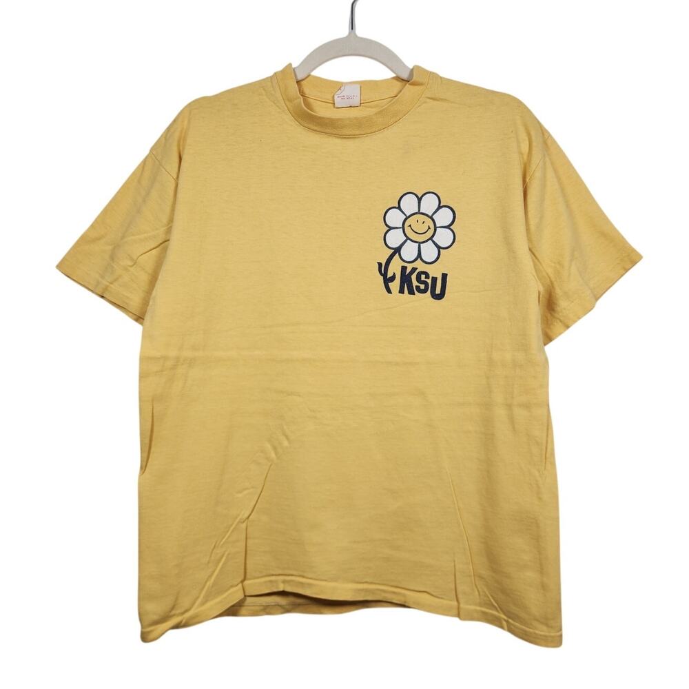Vintage 70s KSU Flower Power Hippie Collegiate Pacific Large Single Stitch